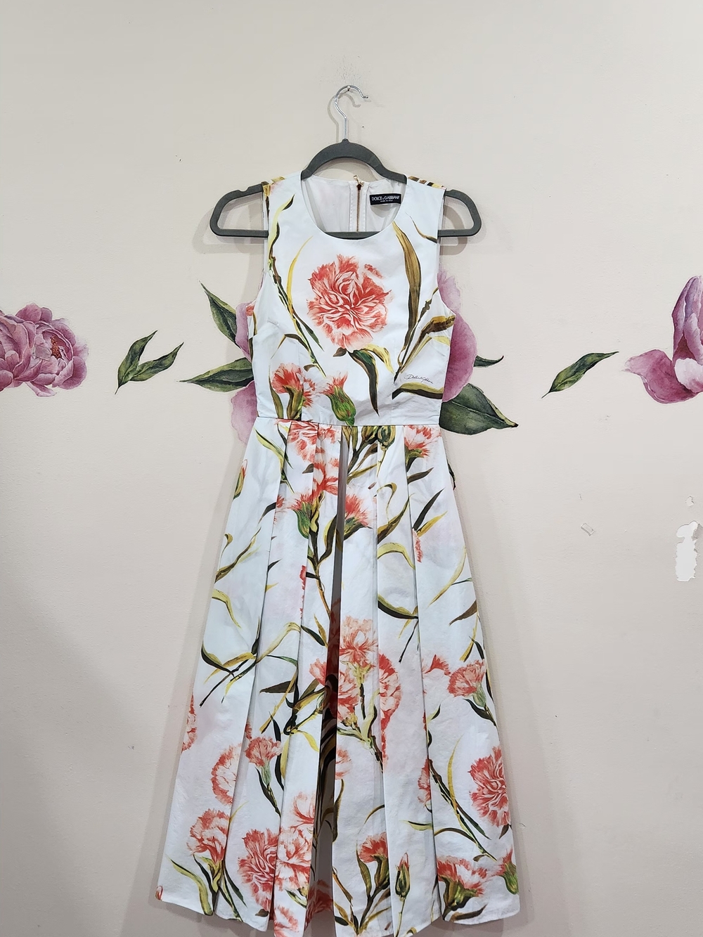 Dolce & Gabbana Midi Dress with Coral Floral Print